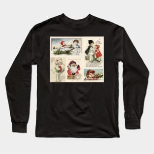 Vintage Christmas Postcard Collage Long Sleeve T-Shirt